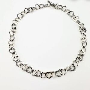 Vintage David Yurman Sterling Silver & 18K Yellow Gold Heart Link Neckl…